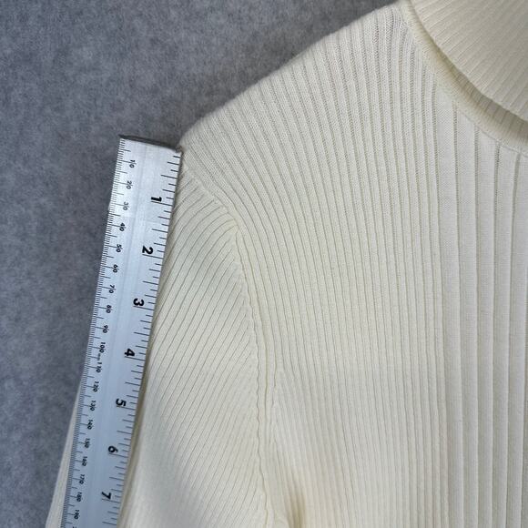 Josephine Chaus Sport Top Women's Ivory Cream Medium Ribbed Turtleneck Sweater - Picture 2 of 10
